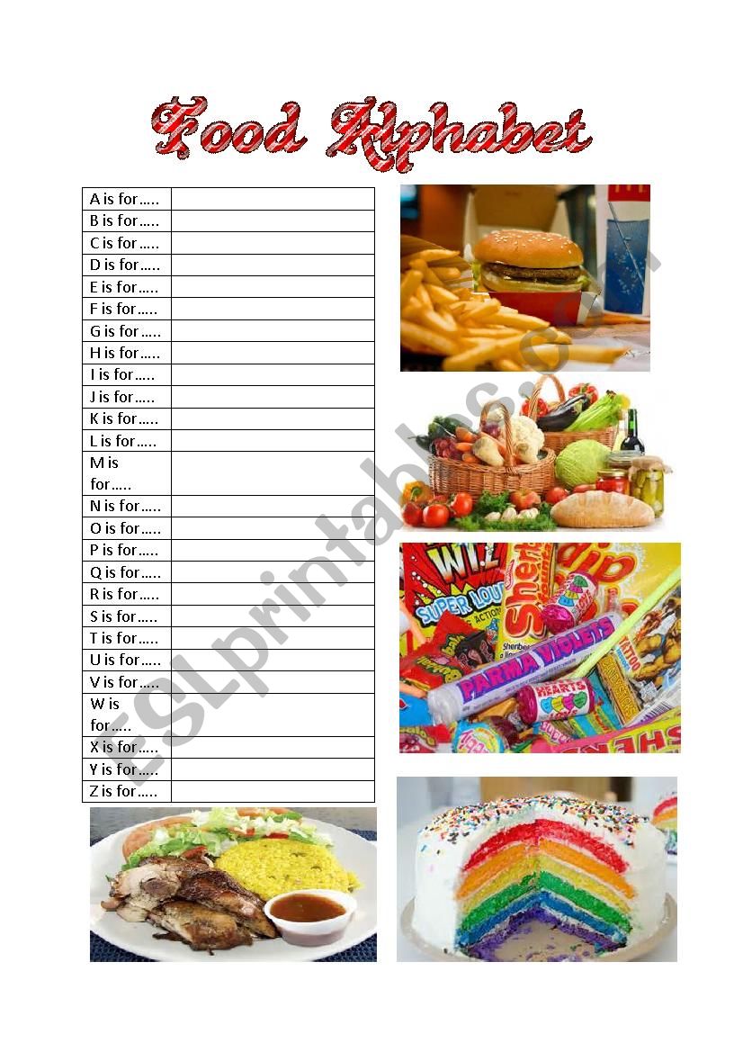 A-Z food alphabet worksheet