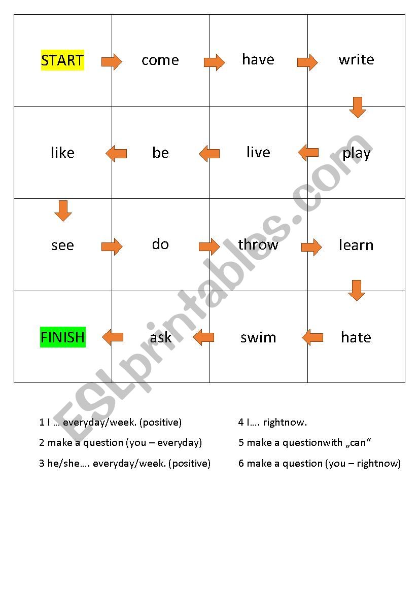 Board Game Tenses Make Sentences