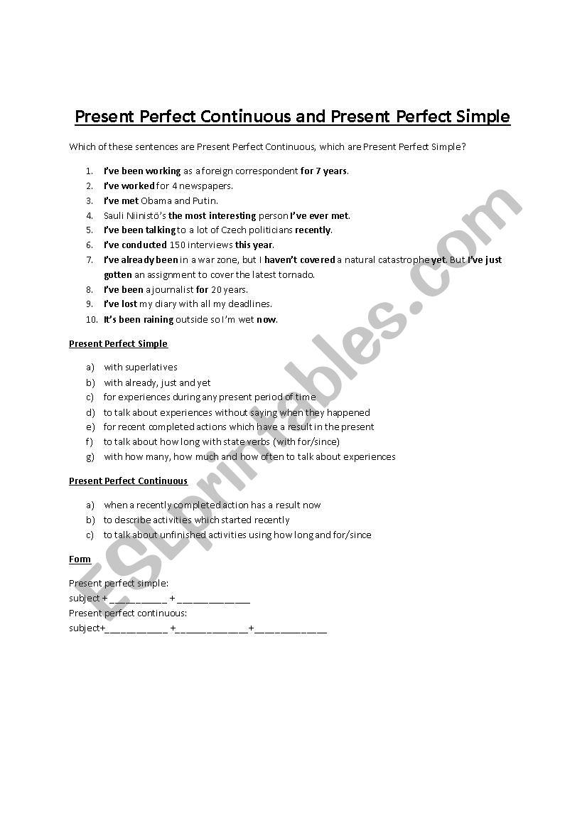 Present Perfect  worksheet