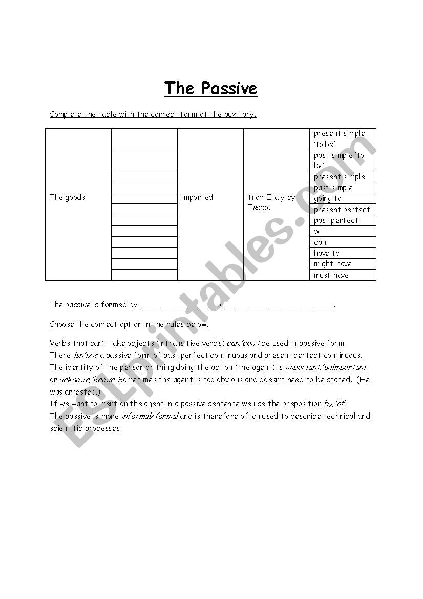 The Passive worksheet