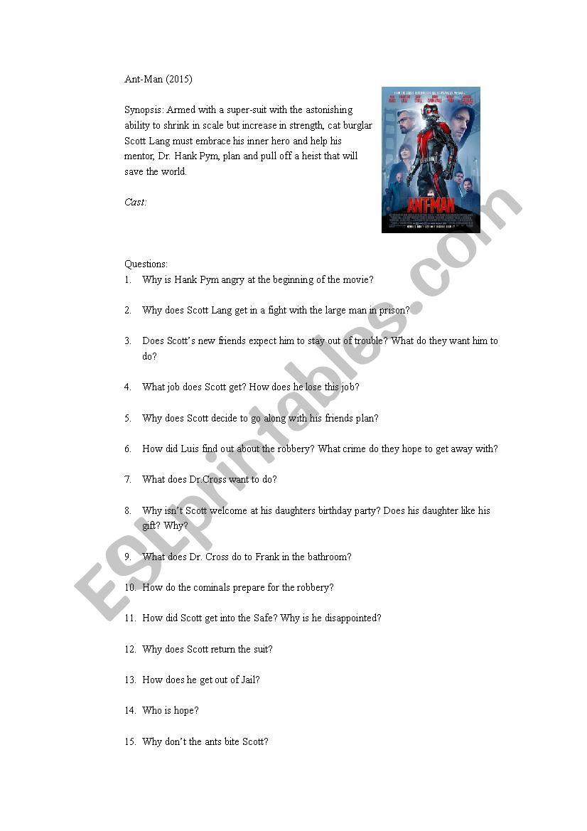 Ant-Man movie guide worksheet