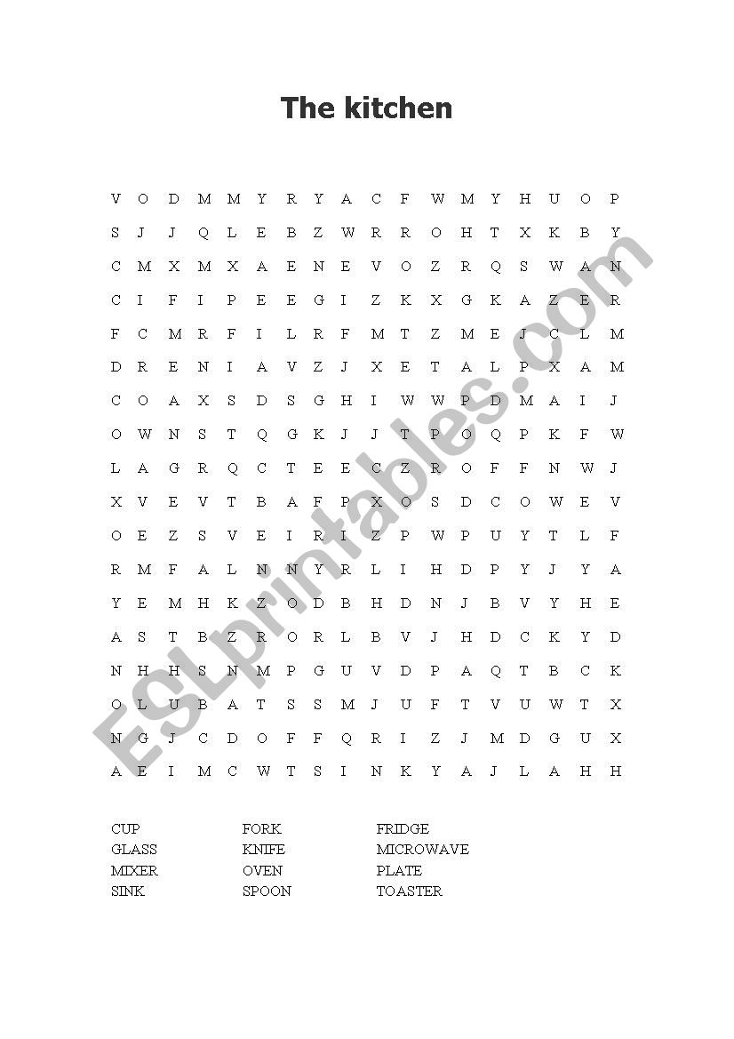 The Kitchen- word puzzle worksheet