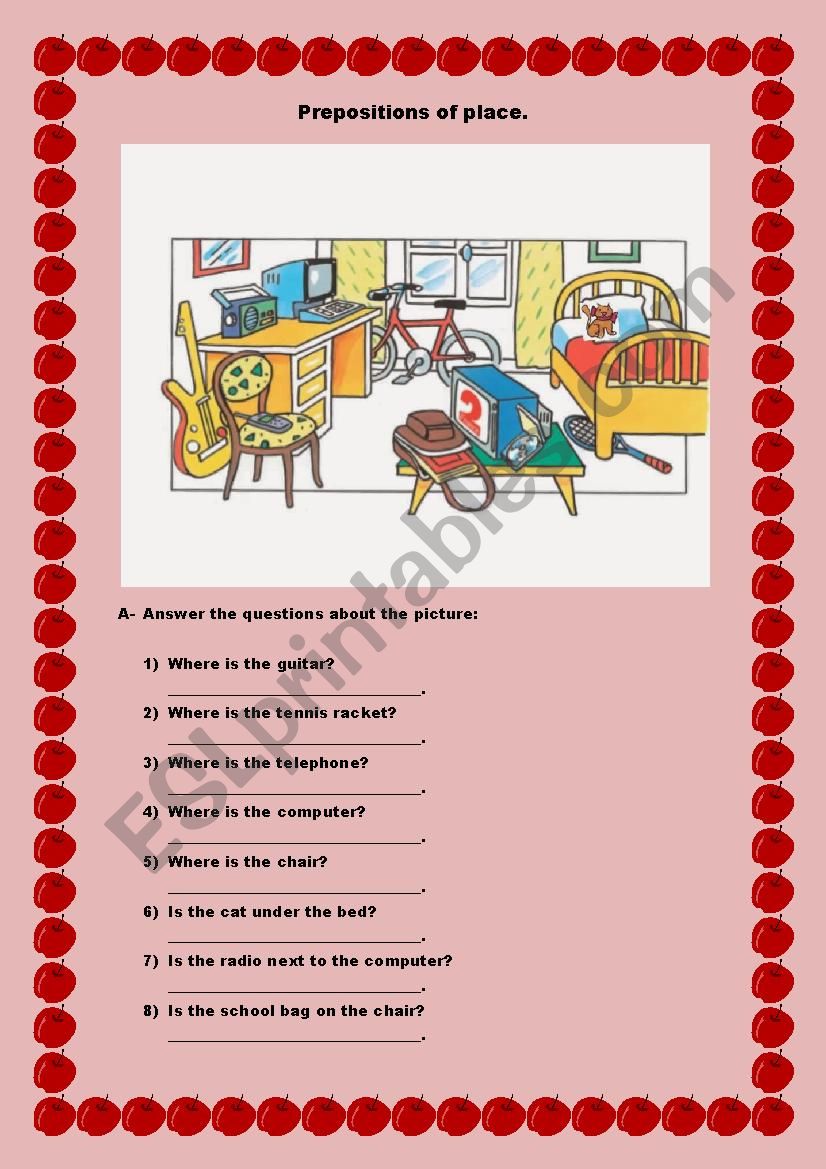 Prepositions of place worksheet