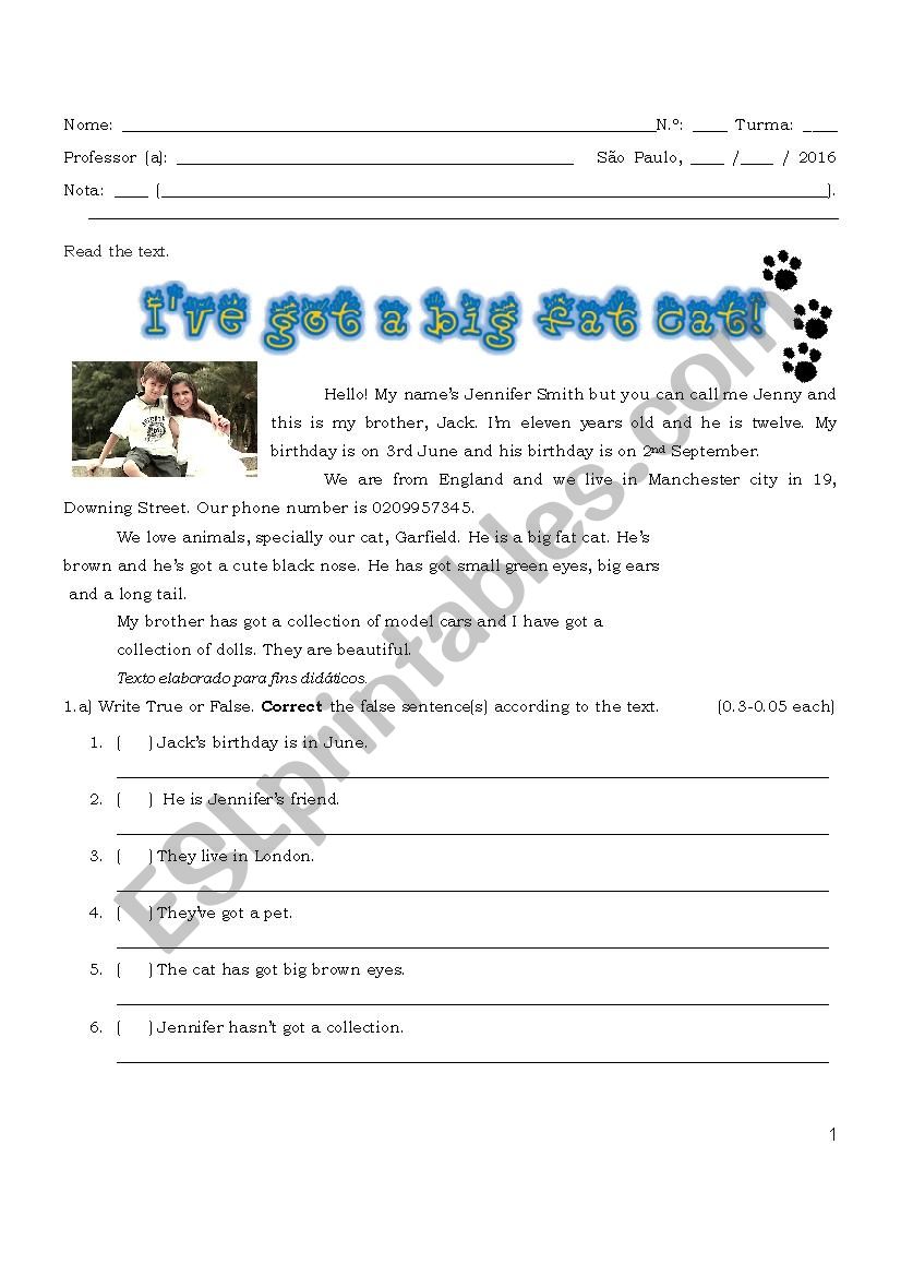 6th grade test worksheet