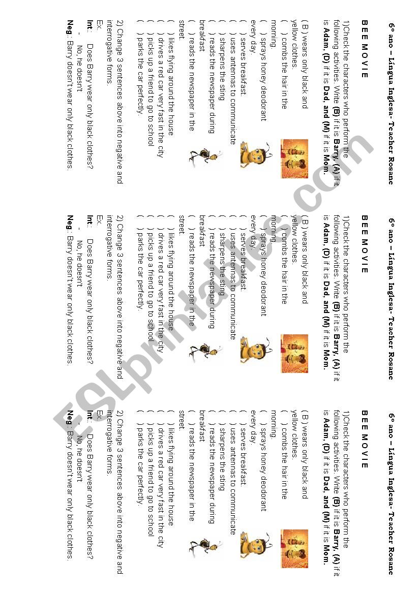 BEE movie worksheet