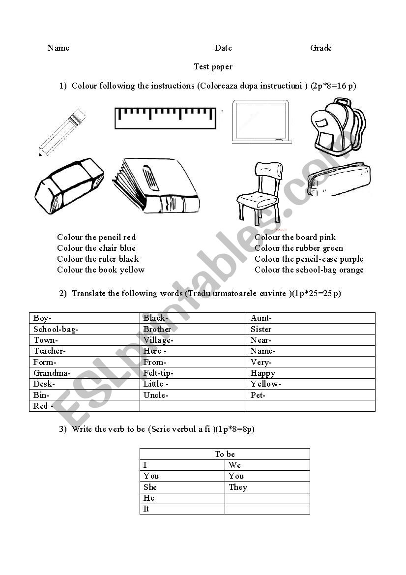 Test beginners worksheet