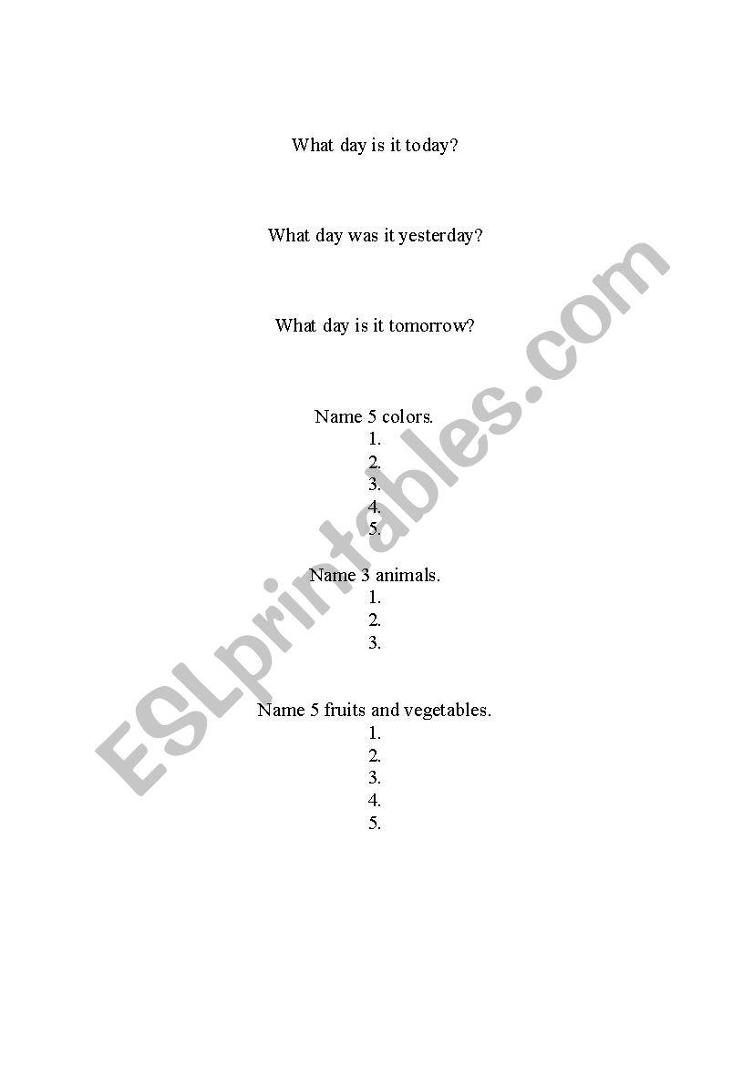Basic review questions worksheet