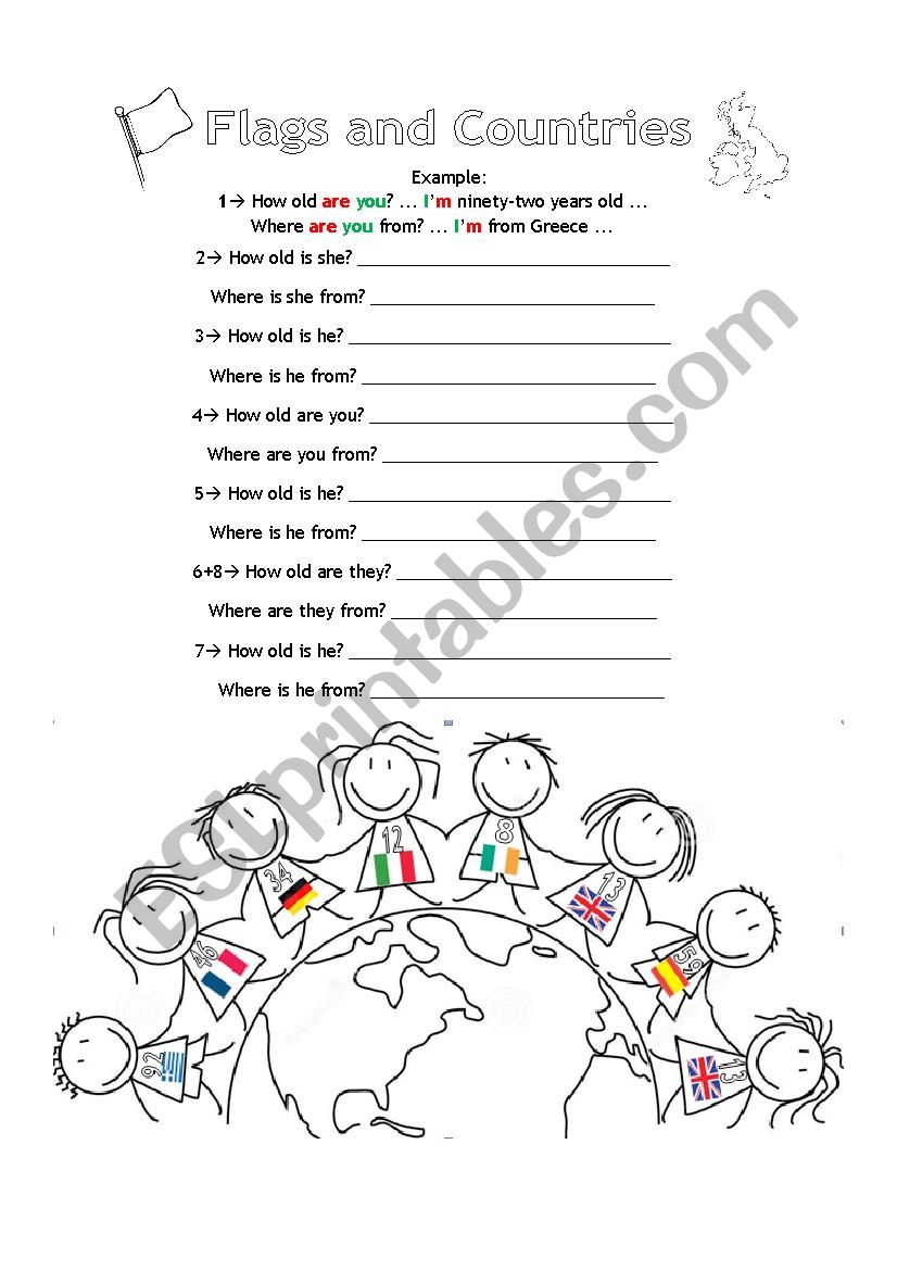 flags and countries worksheet
