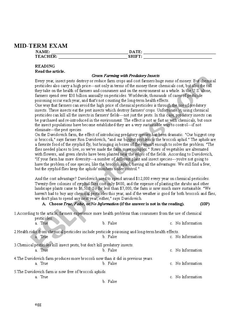 INTERMEDIATE EXAM worksheet