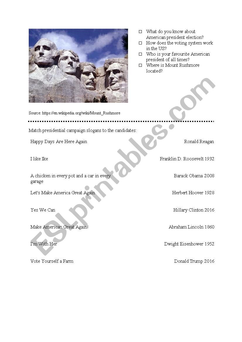 American presidents worksheet worksheet