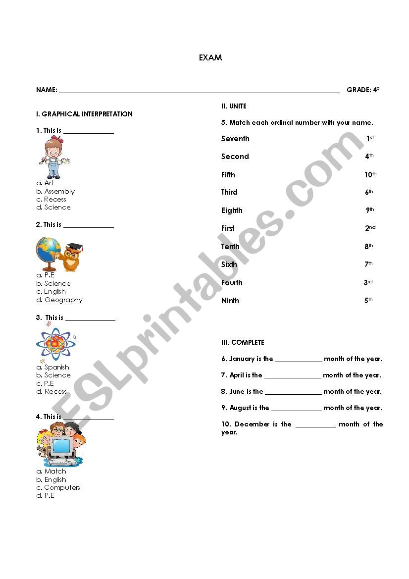 Subject and the time worksheet