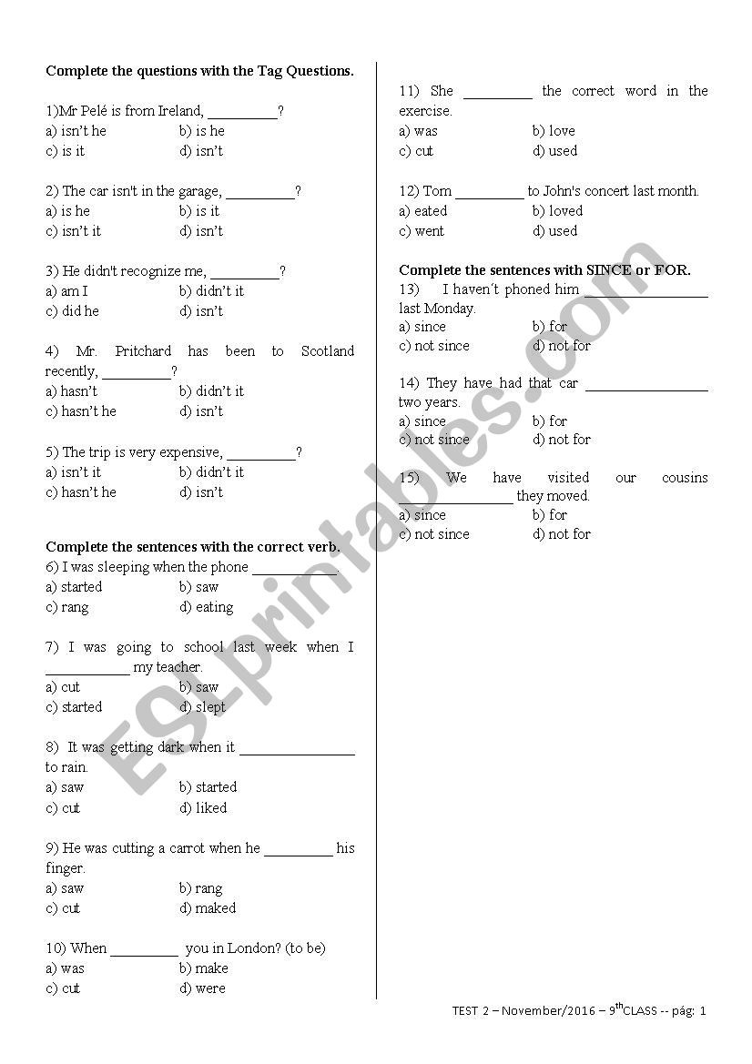 Final Test - 9th - 4B worksheet