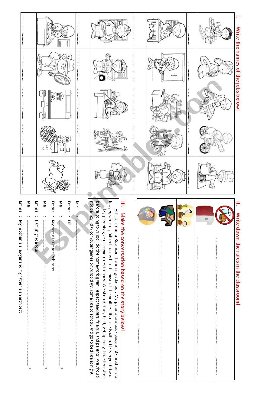 jobs and classroom rules worksheet