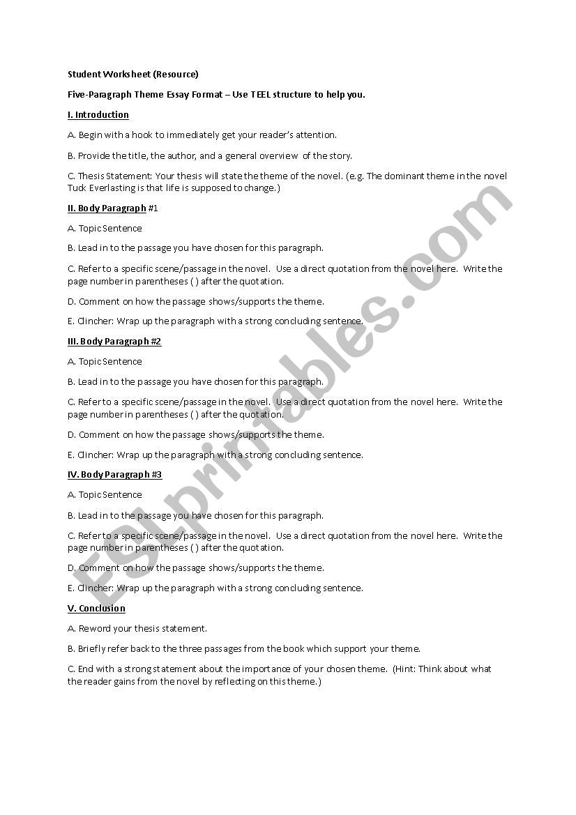 Resource Sheet for Essay Writing