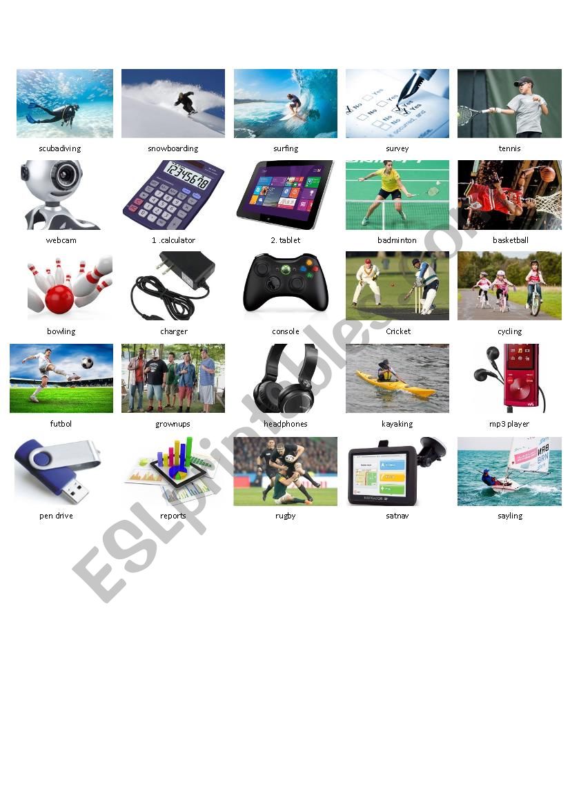 vocabulary electronic gatgets and sports