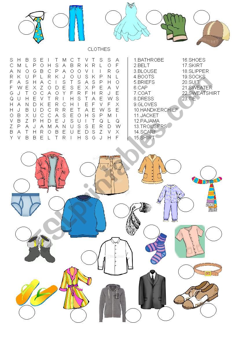 CLOTHES WORDSEARCH worksheet