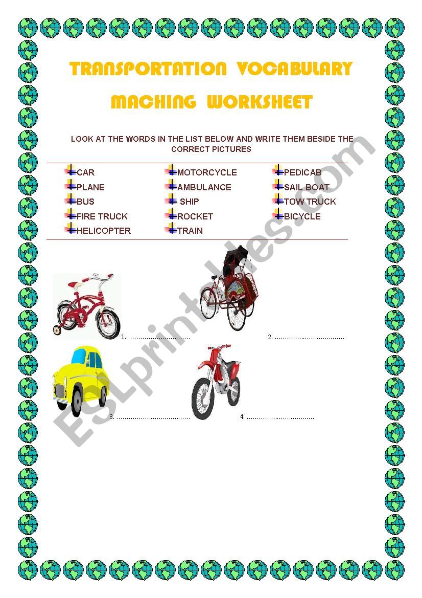Transportation vocabulary worksheet