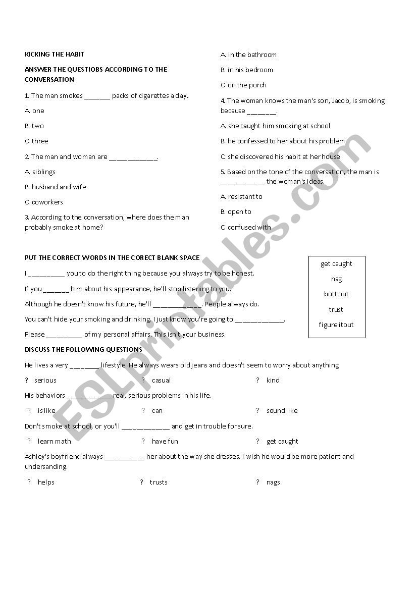 kicking the habit worksheet