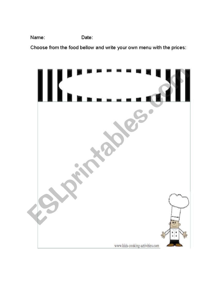 Write a menu worksheet