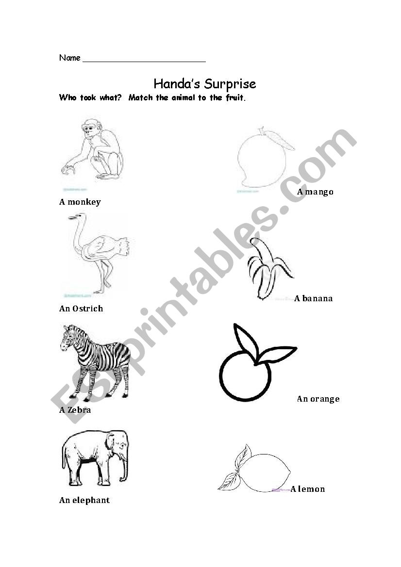 HandaÂ´s Surprise worksheet