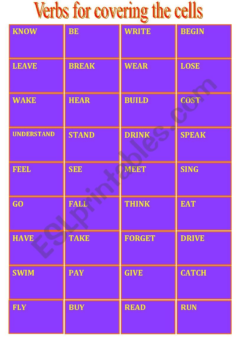 BINGO. Irregular verbs. Part 1.