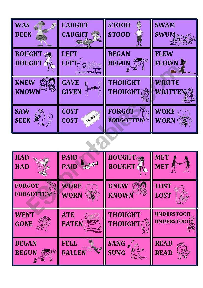 BINGO. Irregular verbs. Part 2.