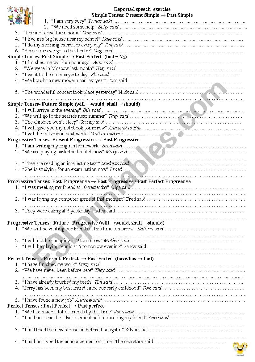 Reported Speech worksheet