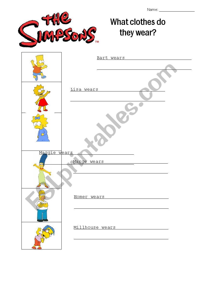 The Simpsons clothes worksheet
