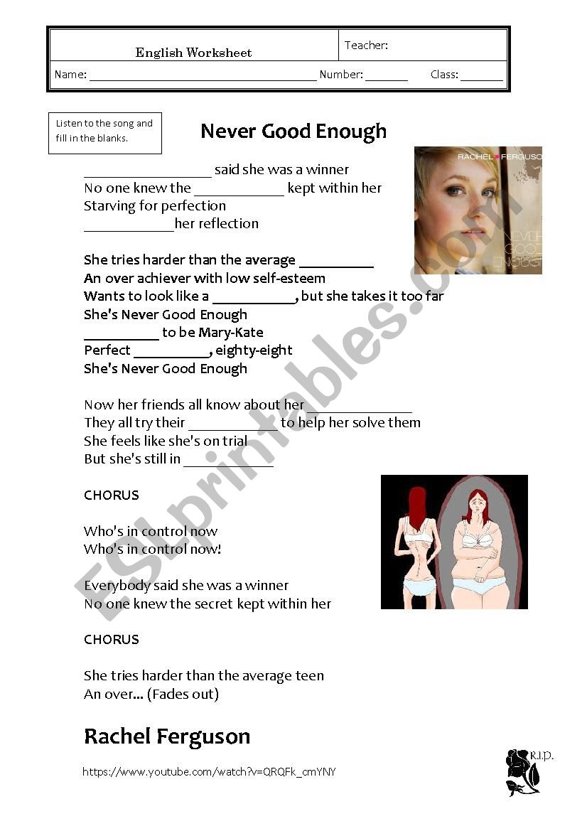 Anorexia - song worksheet