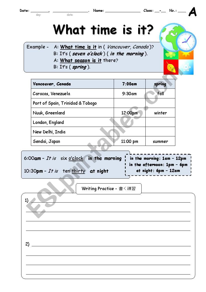 What time/season is it? worksheet