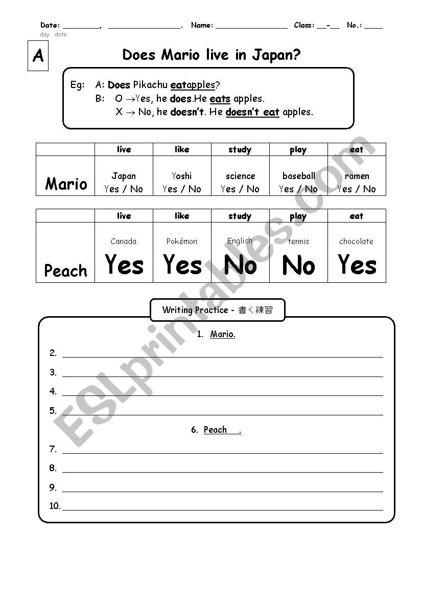 Does questions and answers worksheet