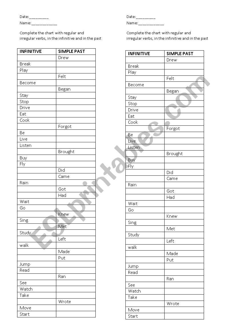 Simple Past, Complete the Verbs