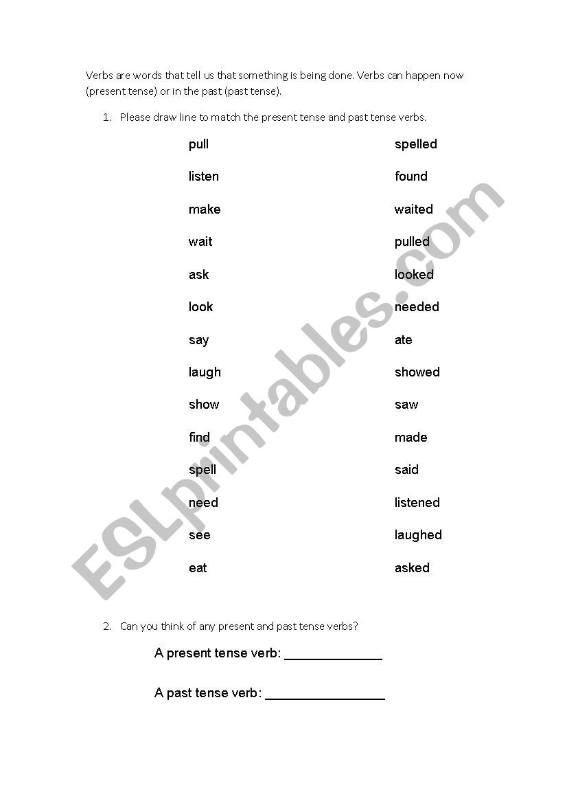 Past and Present verbs worksheet