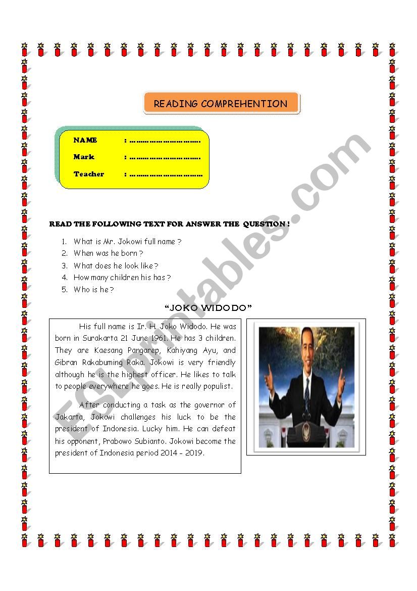 reading comprehention worksheet