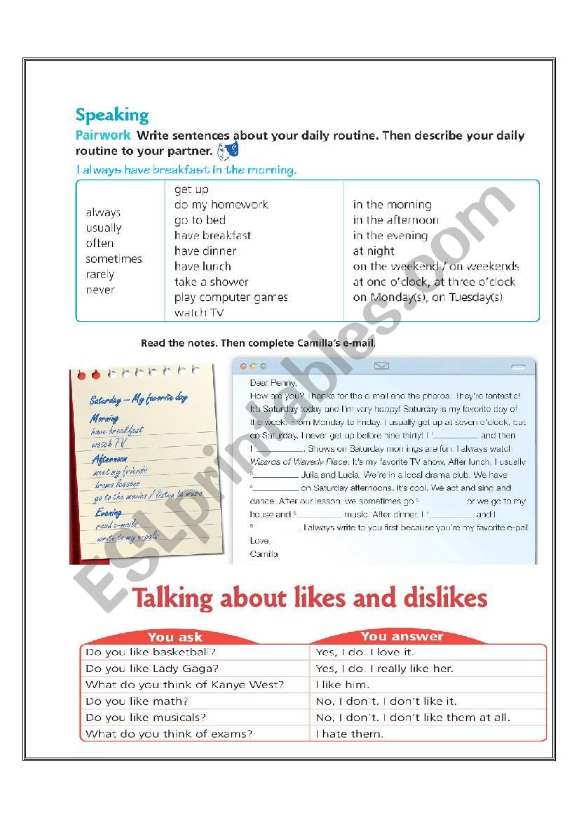 Daily routines worksheet