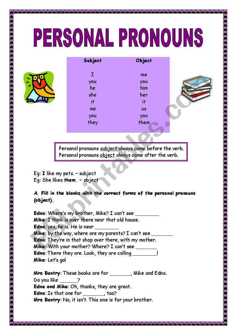 Personal Pronouns worksheet