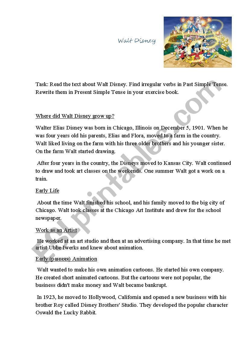 Walt Disney worksheet