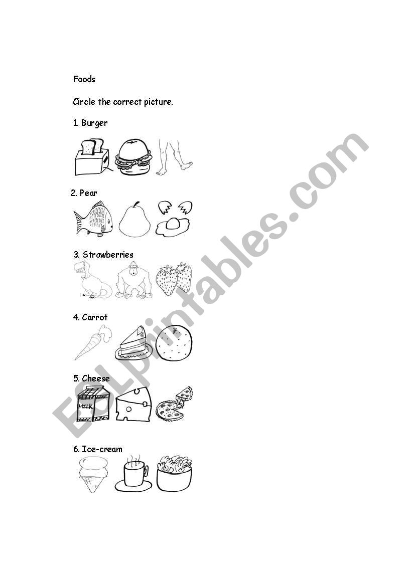 Circle the correct picture- foods