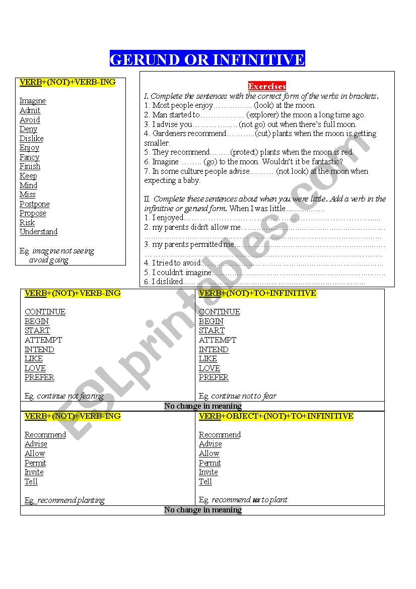 gerund or infinitive exercises