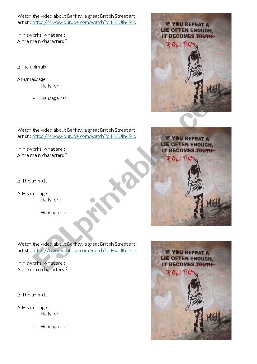 Street Art - Banksy worksheet