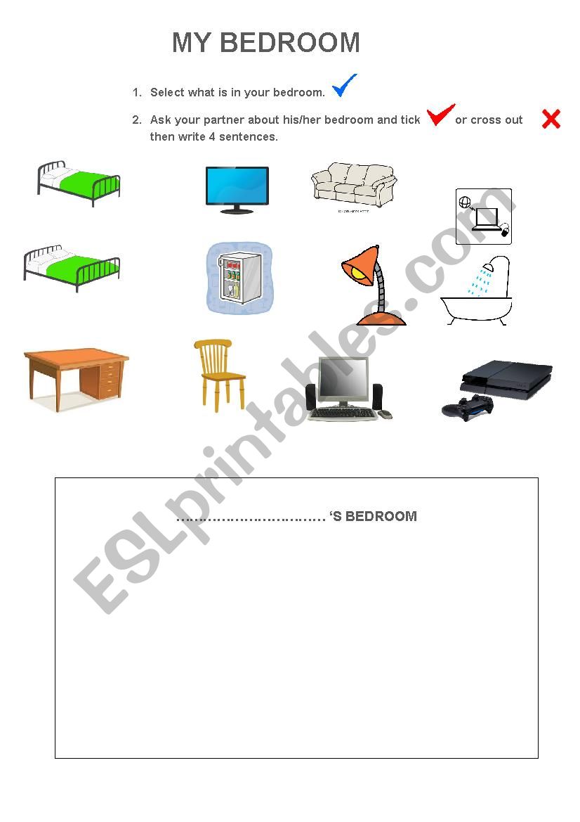 My bedroom ( pair work) worksheet