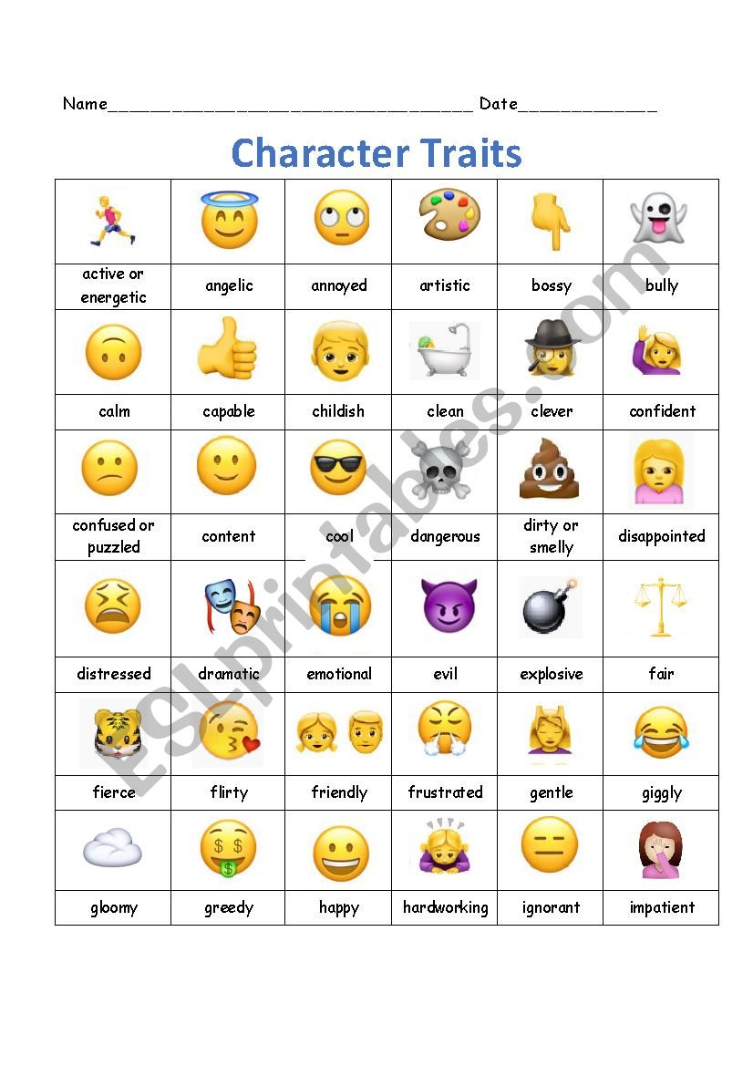 Emoji Character Traits Adjectives