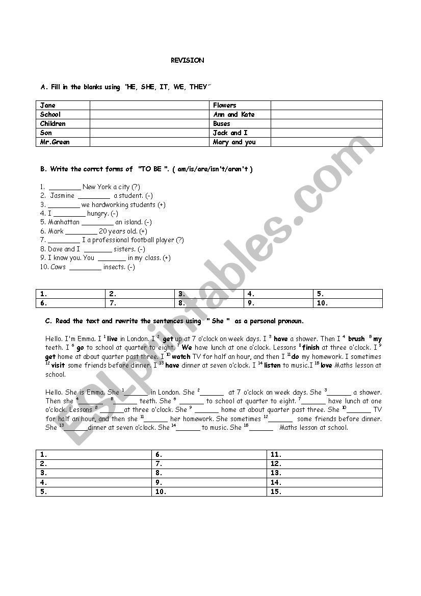 revision for 10th classes worksheet