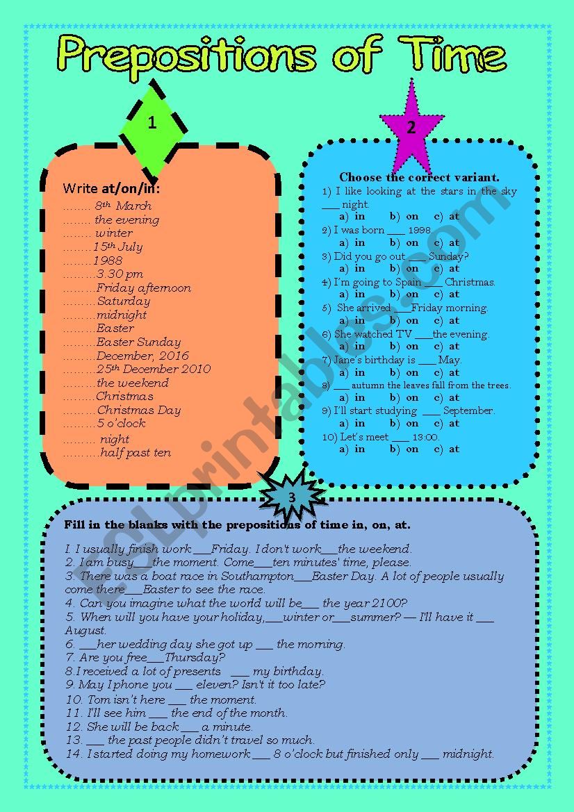 Prepositions of time in, on, at