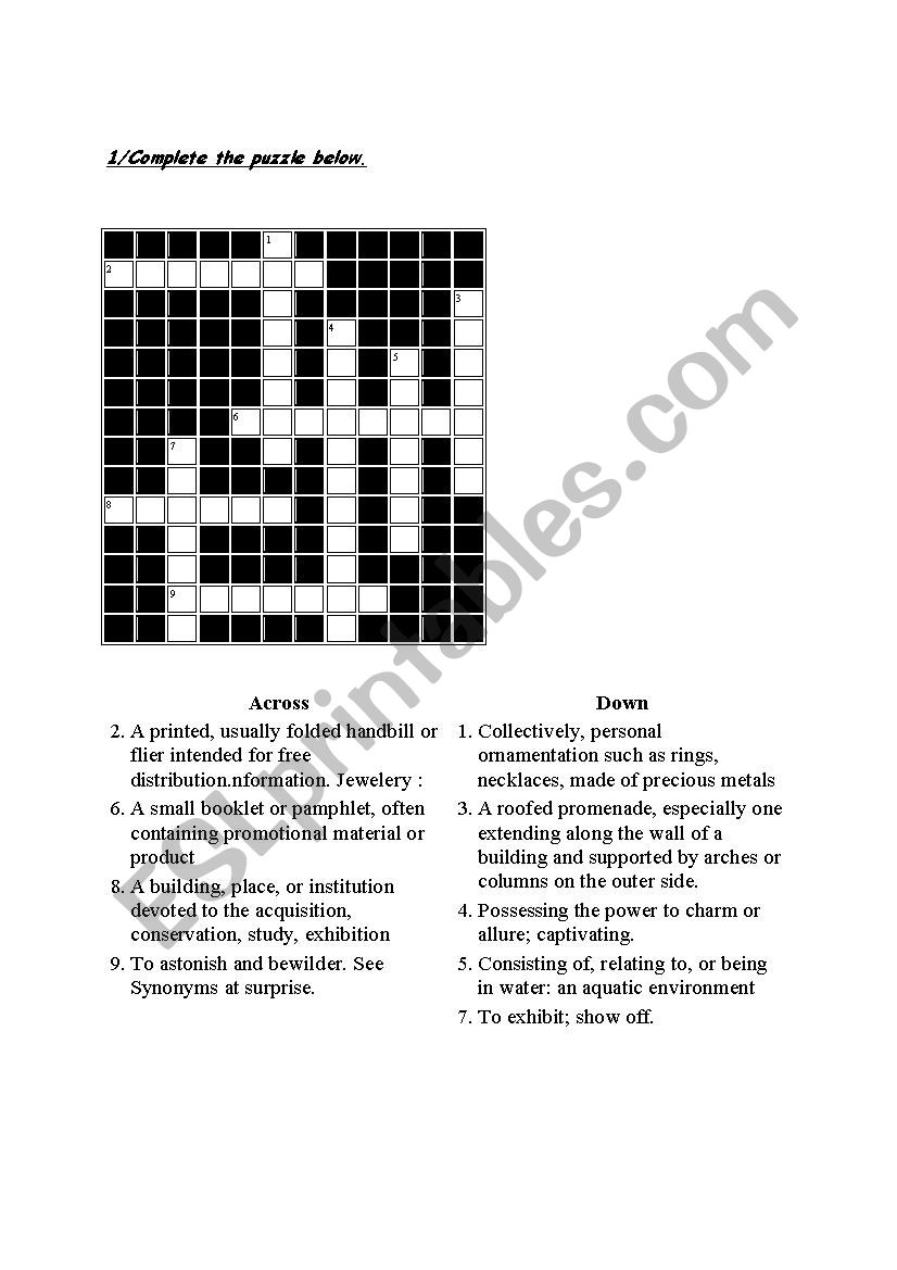 crossword puzzle 2nd form worksheet