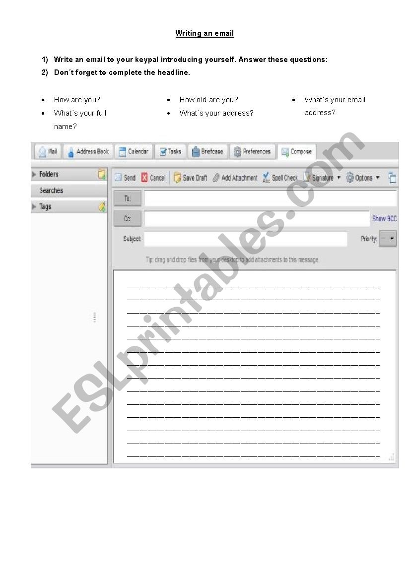 Writing an email worksheet