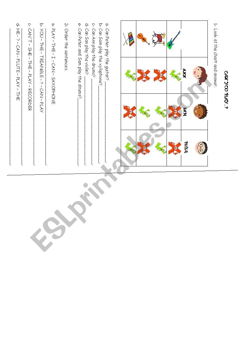 Can you play? + Instruments worksheet