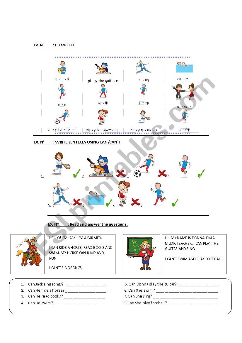 Can / Cant worksheet