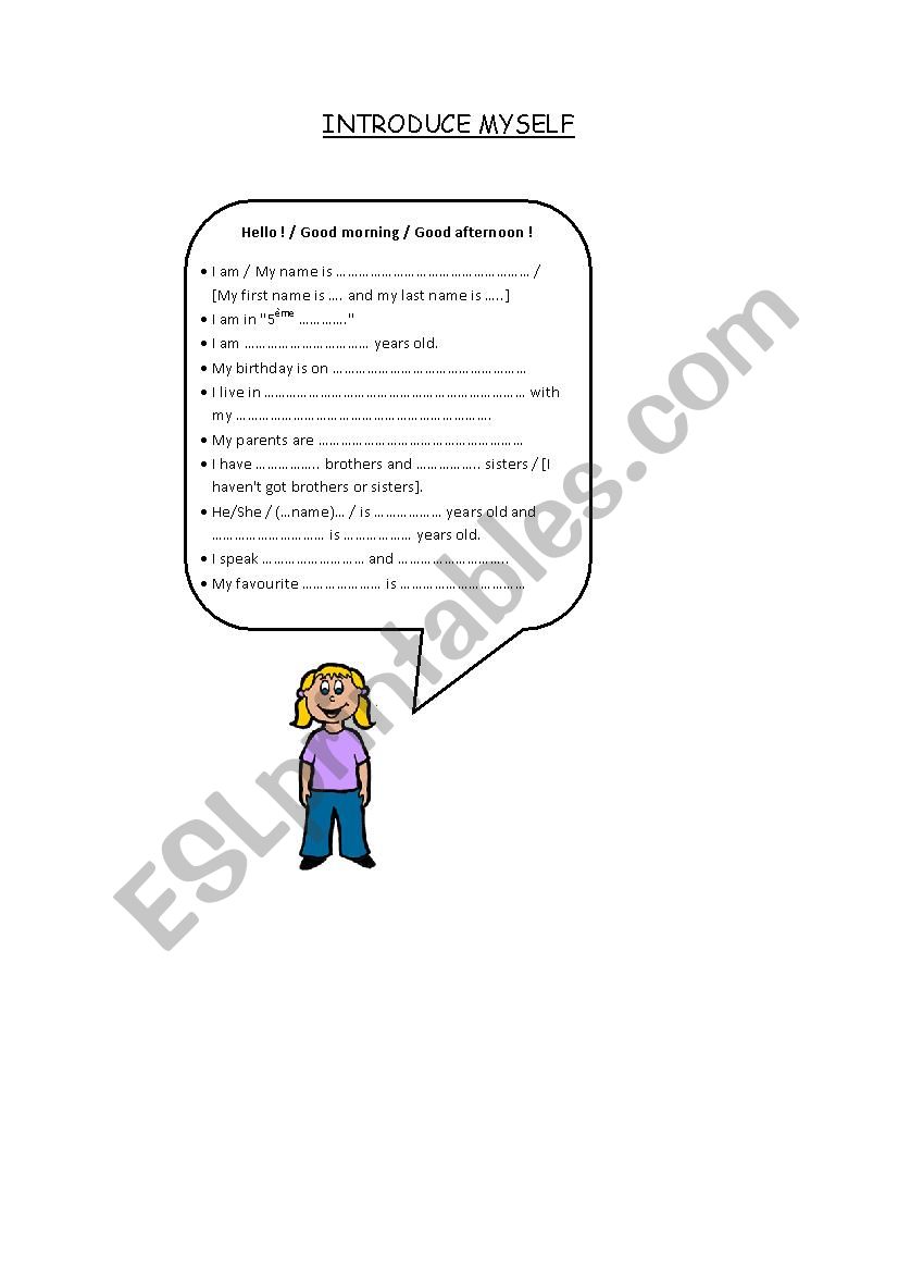 Introduce myself worksheet