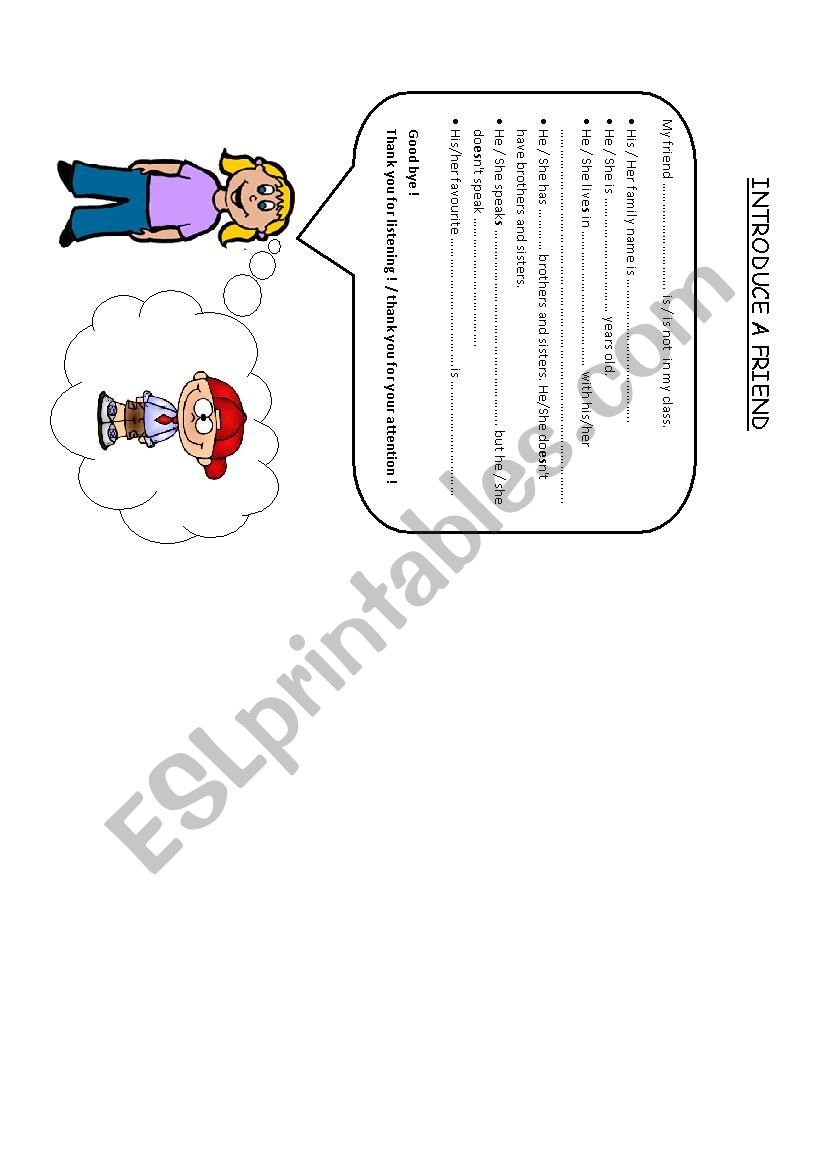 Introduce a friend worksheet